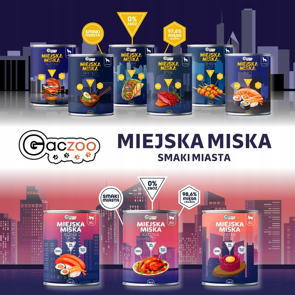Gaczoo Miejska Miska karma mokra dla psa Burger wołowy Style 3x400g